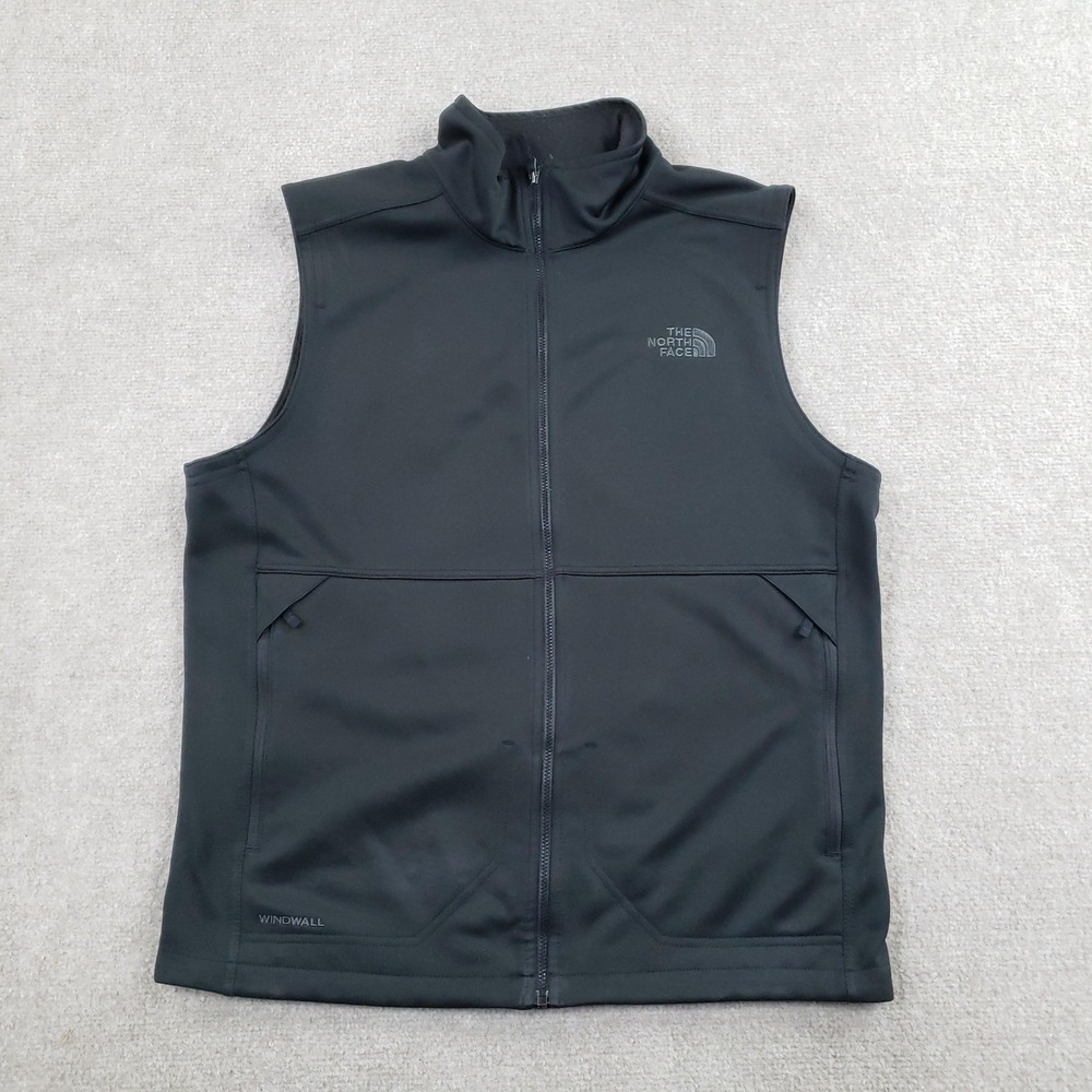 The North Face Vest Mens Medium Black Windwall Windbreaker Full Zip Pockets Z